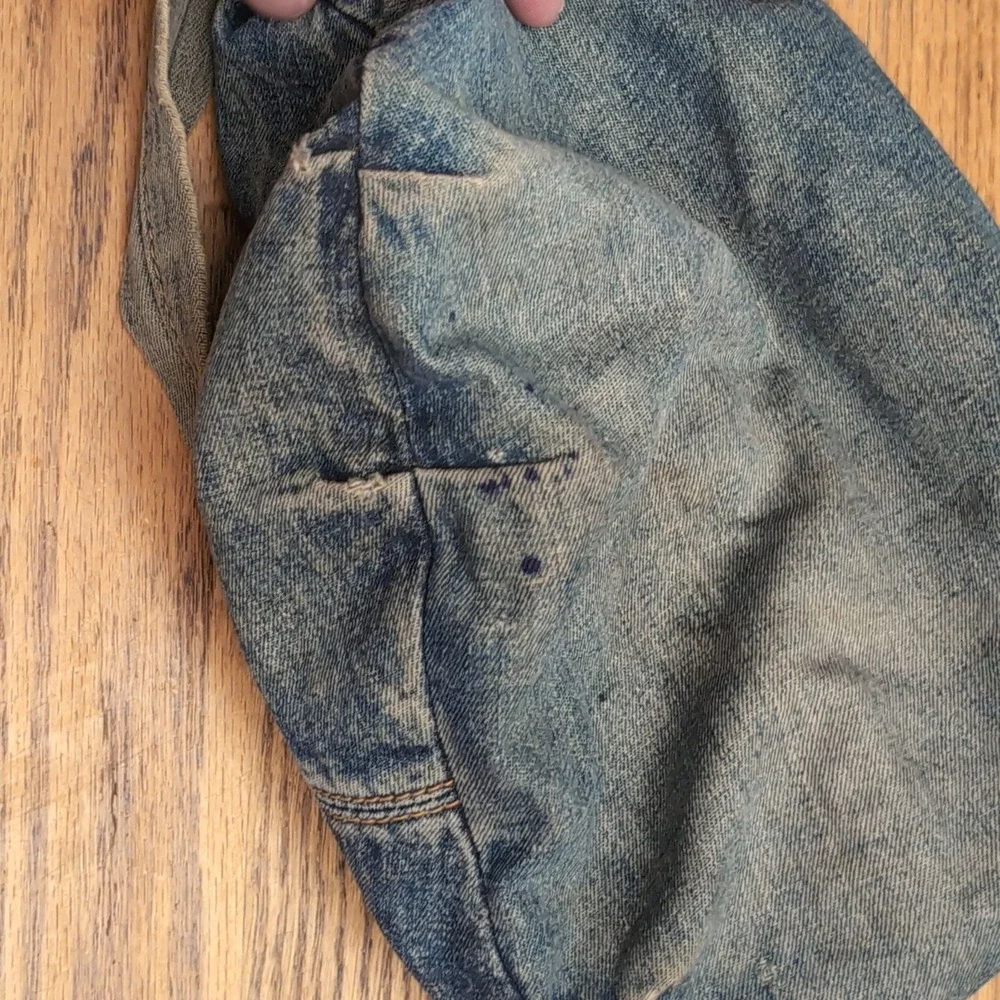 Vintage Denim Crescent Shoulder Bag Purse Blue Women's Handbag Distressed